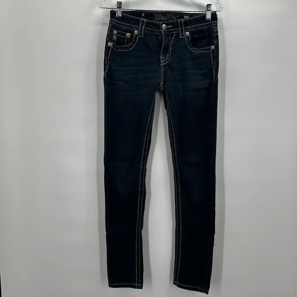 Miss‎ Me Jeans Womens 27 Blue Skinny Thick Stitch Rhinestone Cowgirl Western